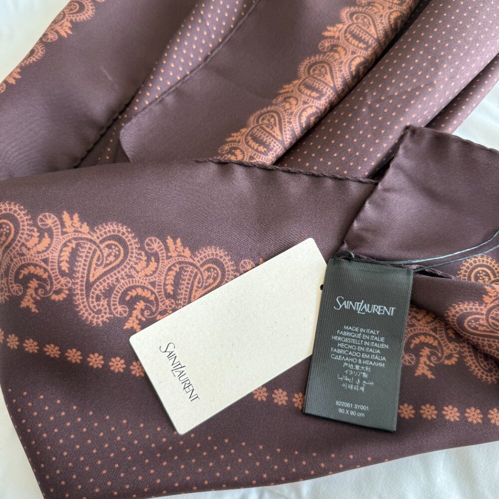 CYBER SALE ‼️  NWT SAINT LAURENT Paisley Silk Twill Square Scarf - Picture 5 of 5